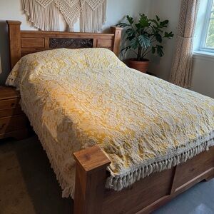 Vintage Hudson’s Bay Company Italian Woven Chenille Floral Blanket Fringe Yellow